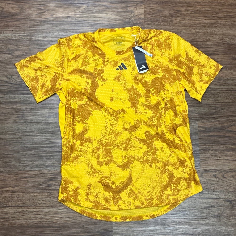 Adidas Paris Freelift Tennis Tee Men's L Yellow Gold Slim Fit IB4606 NWT